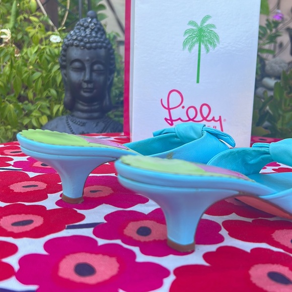 Lilly Pulitzer Baby Blue Nappa Kitten Heel Sandals Made in Italy - Picture 7 of 16